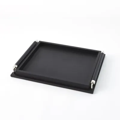 Wrapped Handle Tray Black Leather Small