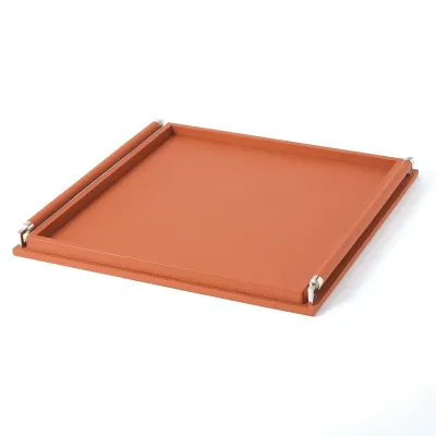 Wrapped Handle Tray Coral Leather Large