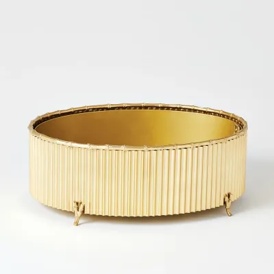Corrugated Bamboo Cachepot Brass Large