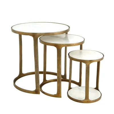 S/3 Marble Top Nesting Tables Brass (Set of 3 )