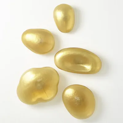 S/5 Glass Wall Gems Amber w/Gold (Set of 5 )