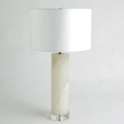 Alabaster Cylinder Table Lamp Brass