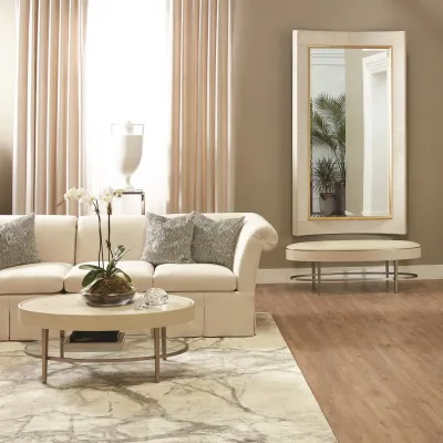 Curved Floor Mirror White Hair on Hide