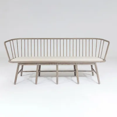 Spindle Long Bench Beige Leather