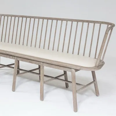 Spindle Long Bench Beige Leather