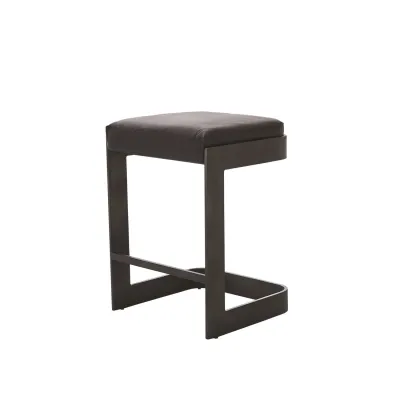 Regan Low Bar Stool w/Black Leather Gra