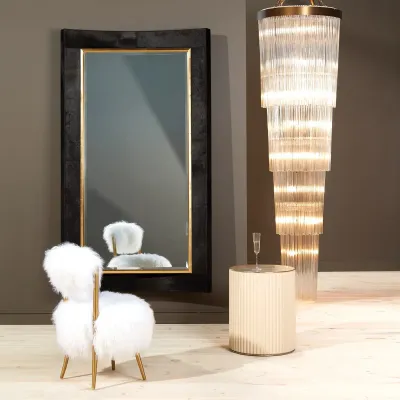 Curved Floor Mirror Black Hair on Hide