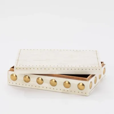 Bone Box with Brass Stud Accents Large