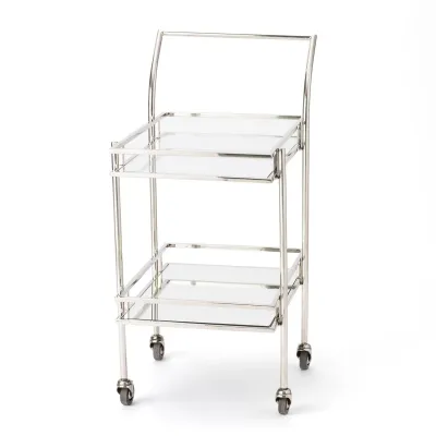 Rectangular Bar Cart w/Mirror Nickel