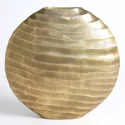 Chased Oval Vase Antique Brass Large