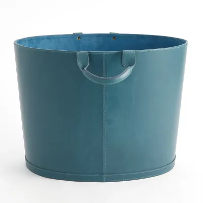 Oversized Oval Leather Basket Azure