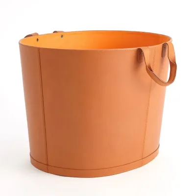 Oversized Oval Leather Basket Orange