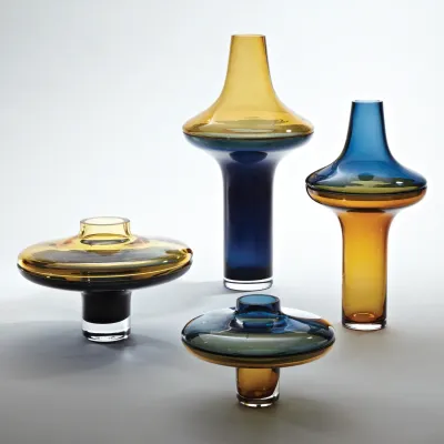 Low Cobalt Over Amber Vase Small