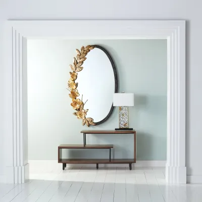 Magnolia Branch Mirror Antique Brass/Gol