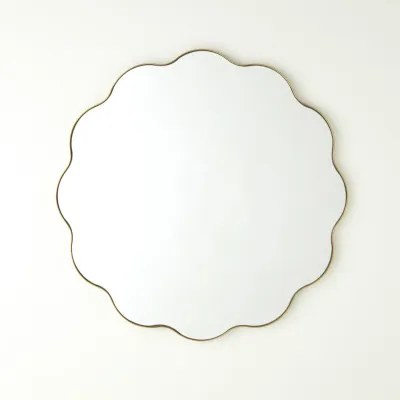 Scalloped Round Mirror with Gold Metal F