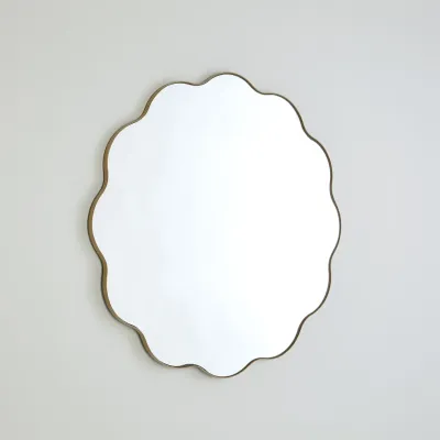 Scalloped Round Mirror with Gold Metal F