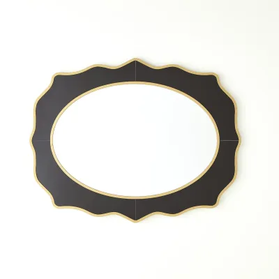 Oval Beveled Mirror with Black Glass Sur