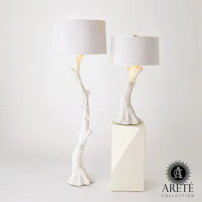 Faux Bois Lamp White w/White Shade