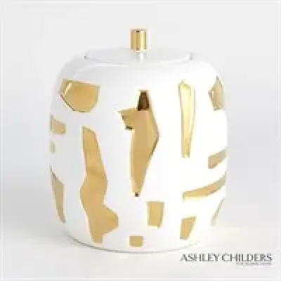 Abstract Jar White/Gold Large