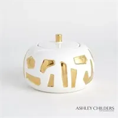 Abstract Jar White/Gold Small