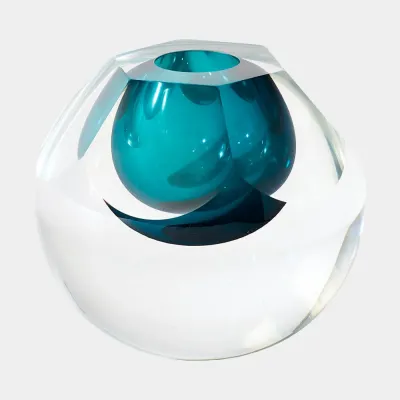 Hexagon Azure Cut Glass Vase