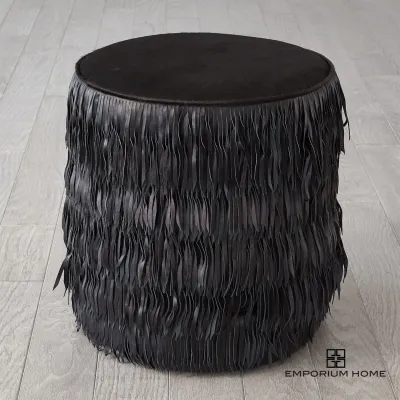 Fringe Ottoman Black Hair on Hide