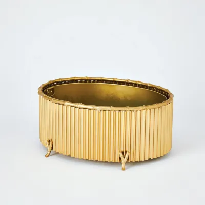 Corrugated Bamboo Cachepot Brass Medium