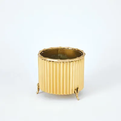 Corrugated Bamboo Cachepot Brass Small