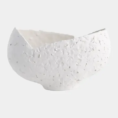 Asymmetrical Stipple Matte White Bowl