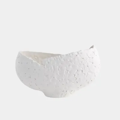 Asymmetrical Stipple Matte White Bowl