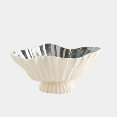 Folha Off-White/Metallic Footed Bowl