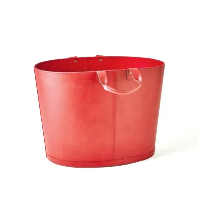 Oversized Oval Leather Basket Deep Red