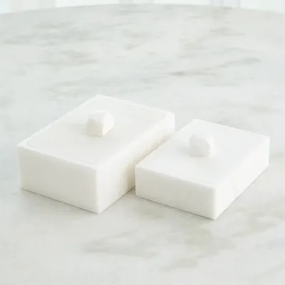 Facet Knob Alabaster Box White Large