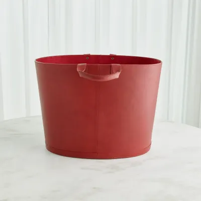 Oversized Oval Leather Basket Deep Red