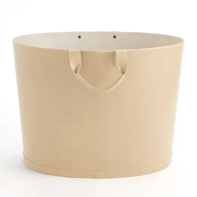 Oversized Oval Leather Basket Beige