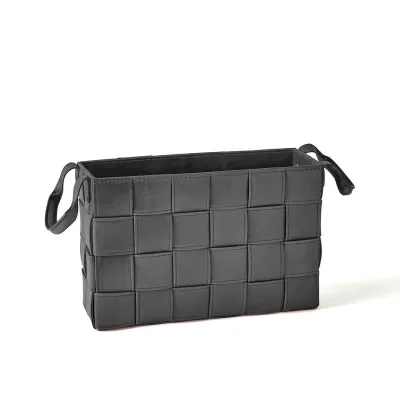 Soft Woven Leather Basket Black Small
