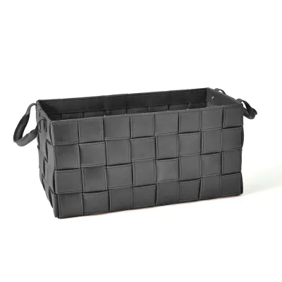 Soft Woven Leather Basket Black Large