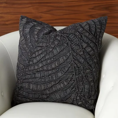 Beaded Palm Leaf Pillow Indigo