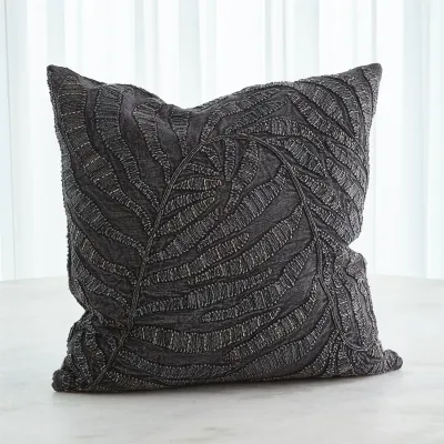 Beaded Palm Leaf Pillow Indigo