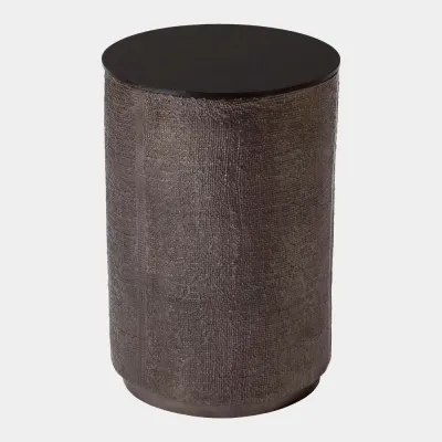 Tomiko Black Nickel Hemp Etched Barrel Table
