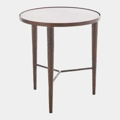 Kelly Bronze with White Marble Hammered End Table