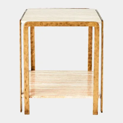 Kraft Light Bronze with Travertine Side Table