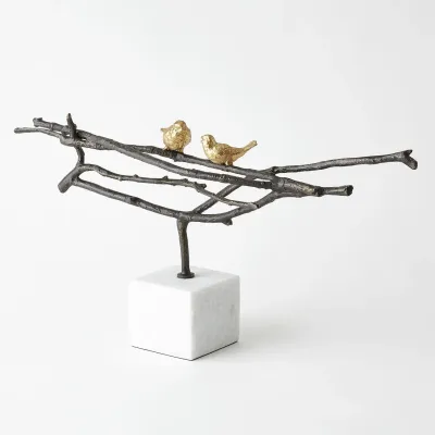Nesting Birds Sculpture Gold Leaf