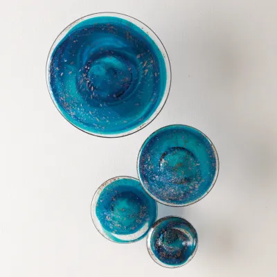 Glass Wall Mushrooms Blue (Set of 4 )