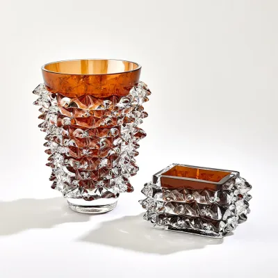Porcupine Vase Dark Amber Short