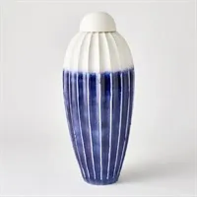Fluted Jar W/Lid Cobalt Large
