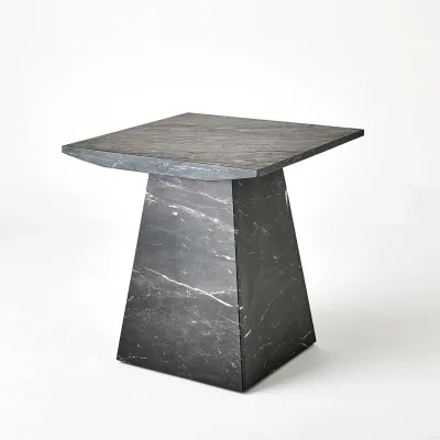 Aero Side Table Black Leathered Marble