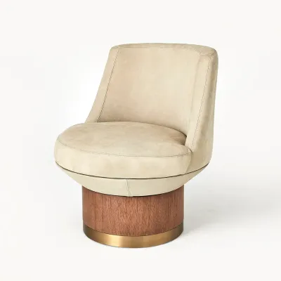 Brado Round Swivel Chair Burlap Leather