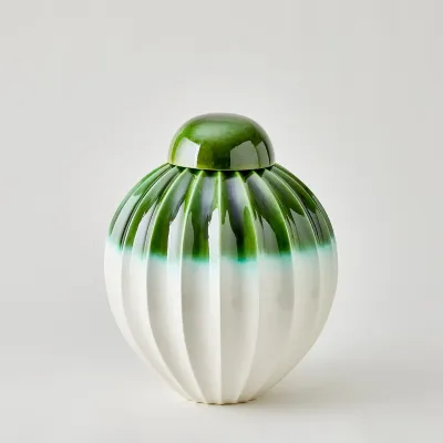 Fluted Jar W/Lid Emerald Wide