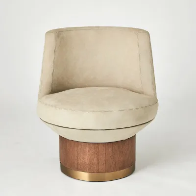 Brado Round Swivel Chair Burlap Leather